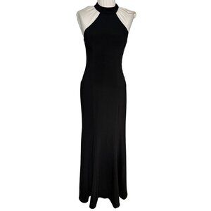 XSCAPE Size 4 Black Maxi Halter Dress With Beaded Side Panels   Sleeveless Forma
